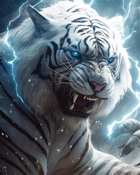 Premium Photo White Tiger With Blue Eyes And A Blue Eye