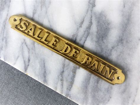 Vintage French Brass Door Plaque Bathroom Sign