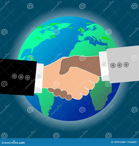 Flat Vector Image Of A Globe And A Handshake Vector Image Of A