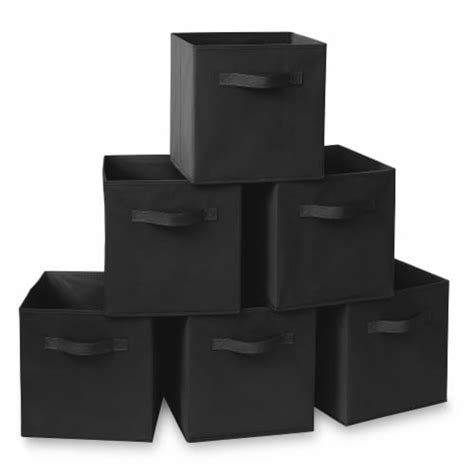 (Set of 6) Collapsible Fabric Cubes, 11 Storage Bins - Black, 10.5 x 11 ...