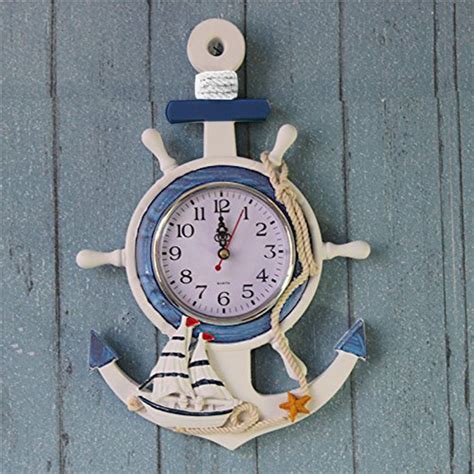 Anchor Clock Beach Sea Theme Nautical Starfish Decor Wall Clock