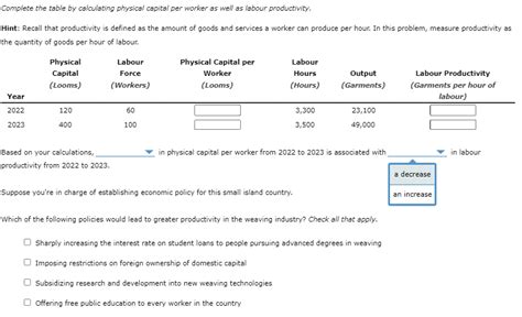 Solved Complete The Table By Calculating Physical Capita