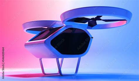 Flying car. Autonomous driverless car. Futuristic intelligent vehicle ...