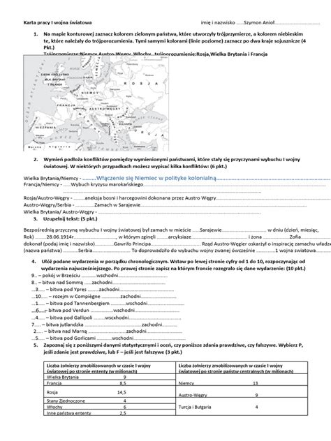 Karta Pracy I Wojna Światowa. Szymon Anioł | PDF