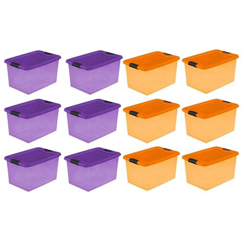 Sterilite 64 Quart Latching Plastic Storage Container Purple And Orange