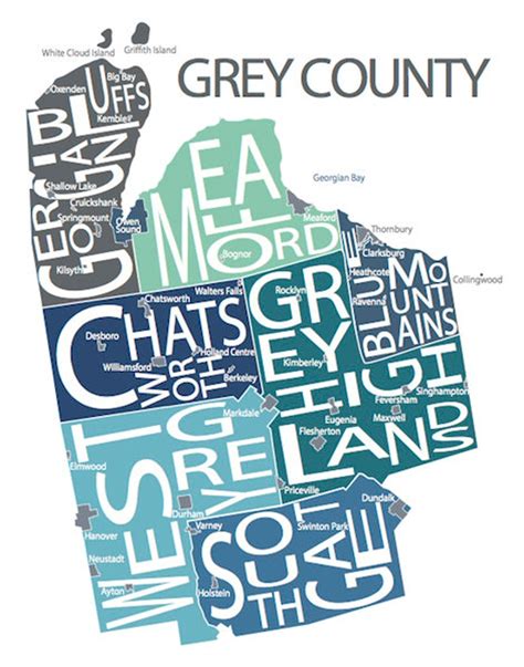 Typographic Map of Grey County Georgian Bay Area Map - Etsy