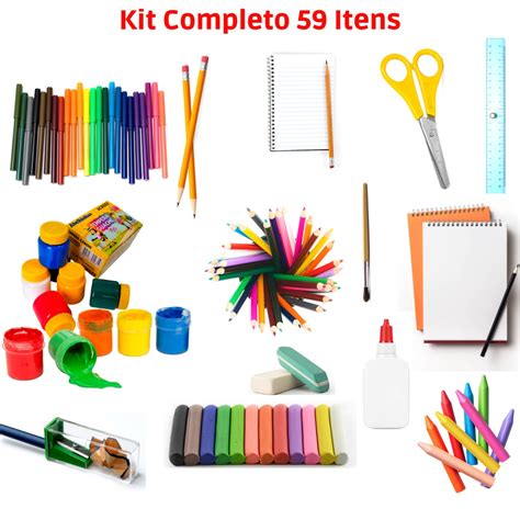 Todos Os Materiais Escolar - Kit Material Escolar Papelaria Material Escolar 59 Itens Lapis De Cor ...