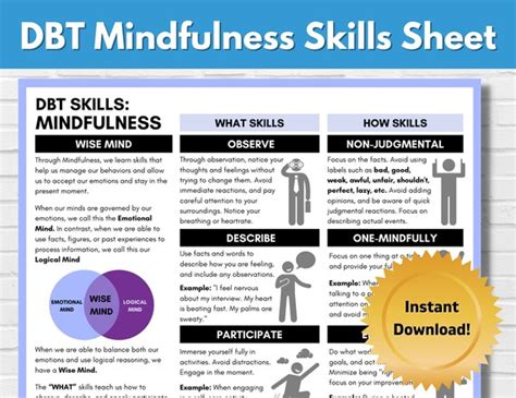 Dbt Mindfulness Skills Worksheet Cheat Sheet Educational Etsy