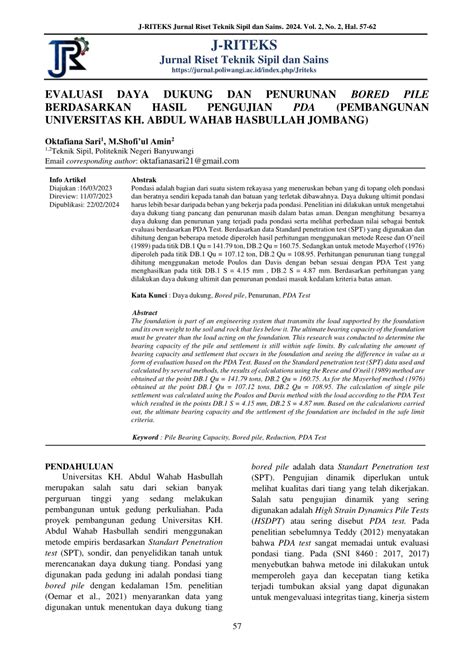 Pdf Evaluasi Daya Dukung Dan Penurunan Bored Pile Berdasarkan Hasil