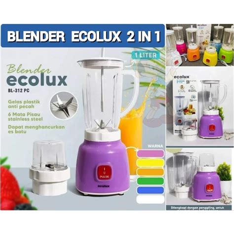 Jual BLENDER ECOLUX 2IN1 WARNA JAR PLASTIK KUAT KAPASITAS 1 250ML