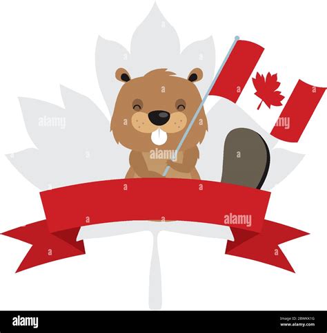 Canadian beaver with flag of happy canada day vector design Stock ...