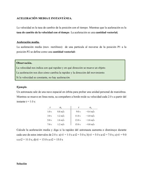 Resumen Fisica Universitaria Cap 1 ACELERACIÓN MEDIA E INSTANTÁNEA