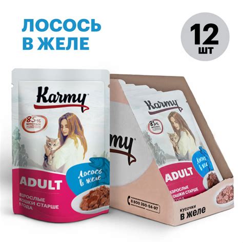 Влажный корм KARMY ADULT для кошек старше 1 года Паучи 12 шт. по 80г ...