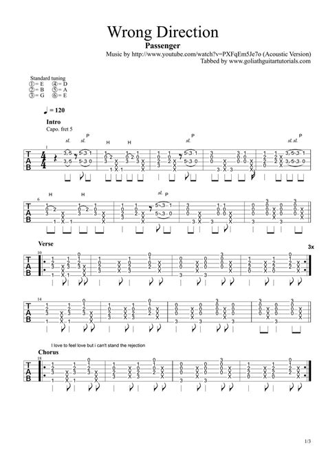 Passenger The Wrong Direction Sheets By Goliath Guitar Tutorials