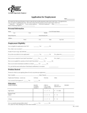 Fillable Online Ww Scu Application For Employment Scott Credit Union