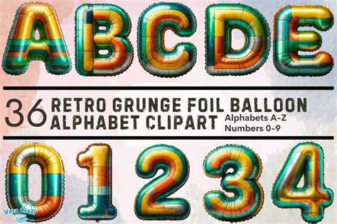 Retro Grunge Foil Balloon Alphabets Clipart