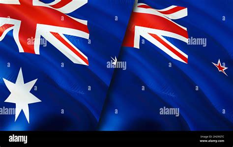 Australia and New Zealand flags. 3D Waving flag design. Australia New ...