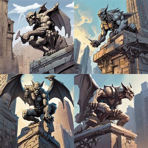 Stone Gargoyle On Top Of Cyberpunk Building Throwing A Stone Spike At