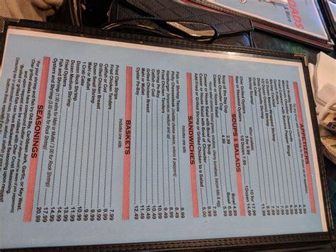 Menu at Dixie Crossroads restaurant, Titusville