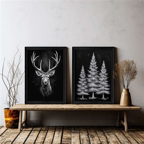 Deer Wall Art, Christmas Wall Art, Xmas Decor, Set of 2, Modern ...