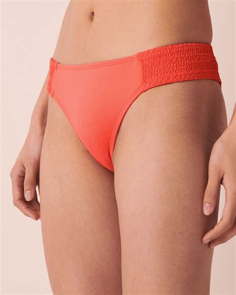 Solid Shirred Sides Bikini Bottom Coral La Vie En Rose