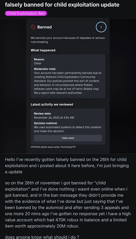 Roblox appeal portal not concluding situation resulting in appeal