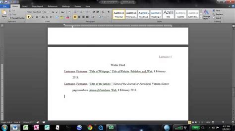 How To Make An Mla Works Cited Page In Word Youtube