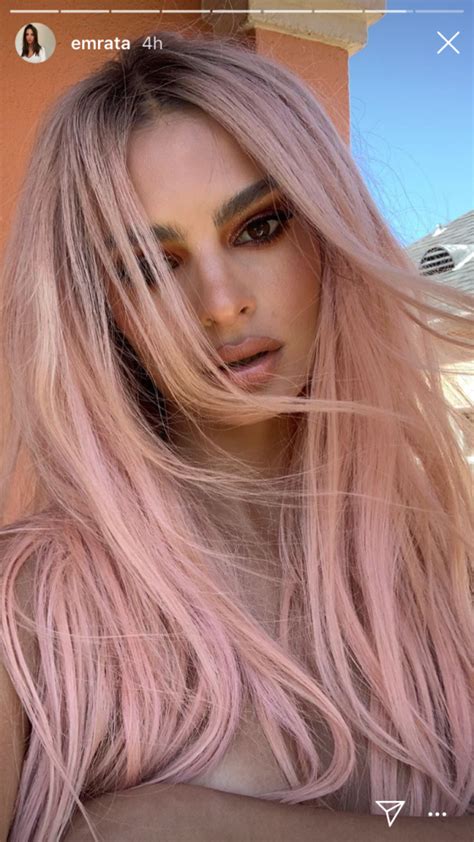 Emily Ratajkowski Shares Topless Selfie Showing Off Her Pink Hair