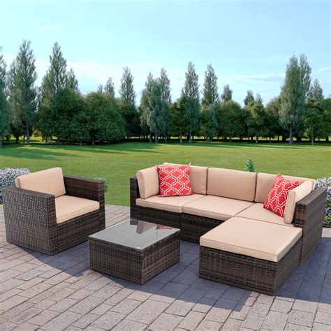 Highsound Pcs Patio Furniture Set Pe Rattan Wicker Sectional Outdoor