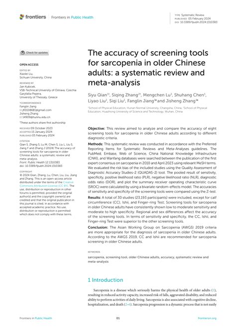 Pdf The Accuracy Of Screening Tools For Sarcopenia In Older Chinese