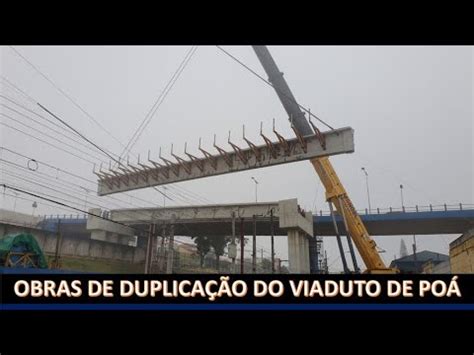 Lançamento das vigas da superestrutura da obra de ampliação do viaduto