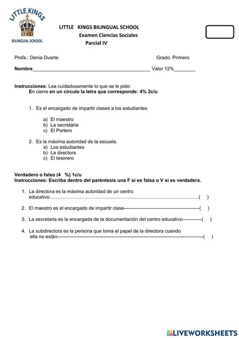 Prueba Primer Grado Iv Parcial 2637 Duarte2022 Live