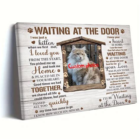 1pc Personalized Wooden Framed Canvas Painting Waiting At The Door Cat Horizontal Canvas