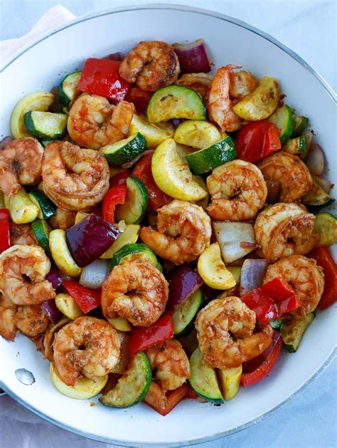 Shrimp And Vegetables Skillet Recipe Seafood Recipes Healthy