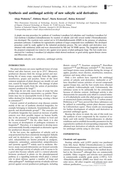 Pdf Synthesis And Antifungal Activity Of New Salicylic Acid Derivatives