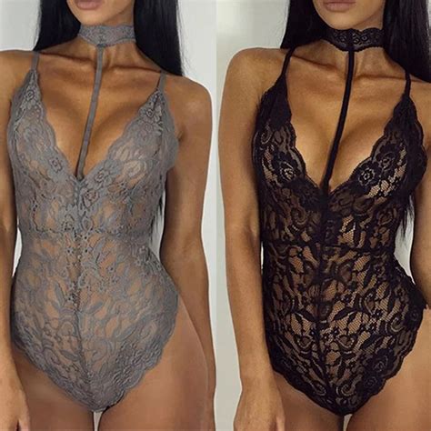 Floral Lace Playsuits Bodysuit Deep V Neck Sexy Club Sexy Bodycon