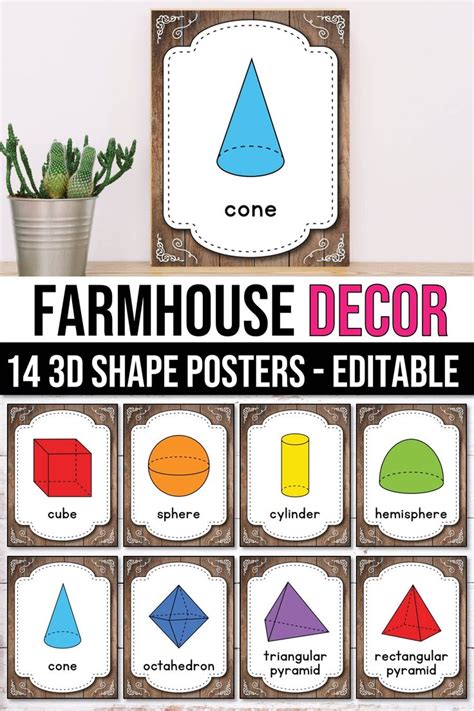 2d Shape Posters Editable Farmhouse Chalkboard Classroom Decor