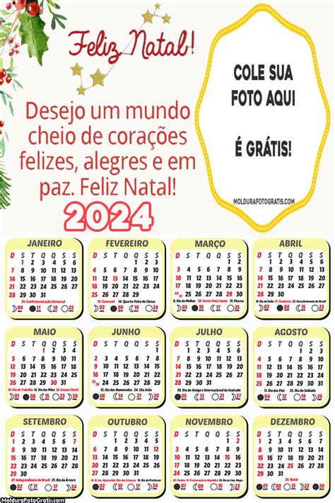 Calendário Feliz Natal Mensagem 2024 Foto Molduras