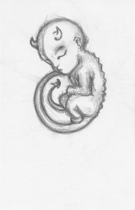 Unframed Original Pencil Drawing devil Fetus 8.5 X | Etsy