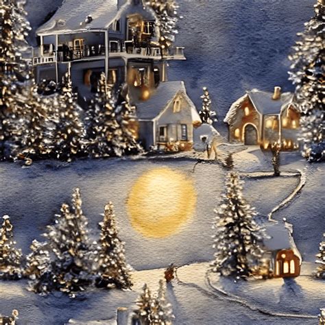 Watercolor Moonlight Christmas Scene Painting · Creative Fabrica