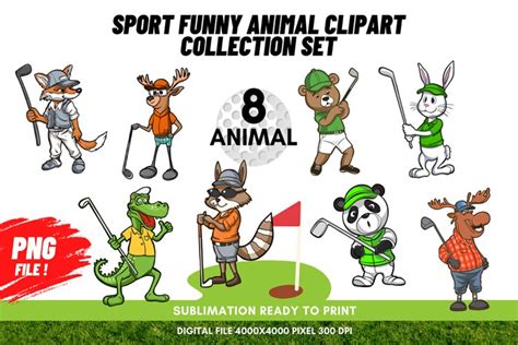 golf sport funny animal clipart collection set