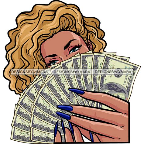 Sexy Gangster Diva Gangsta Woman Covering Face Money Spread Stack Bada