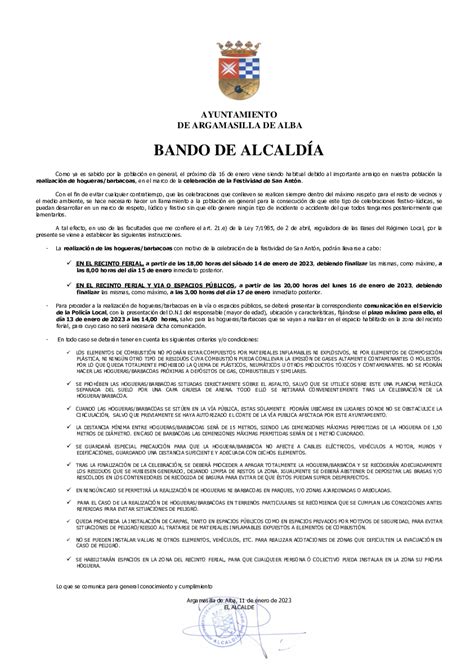 Bando De Alcald A Sobre Las Hogueras De San Ant N Ayuntamiento