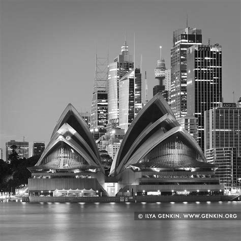 Sydney Opera House And City At Night In Black And White