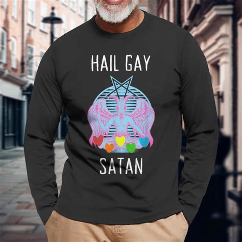 Hail Gay Satan Lgbt Goth Gay Pride Pentagram Baphomet Long Sleeve T Shirt T Shirt Mazezy