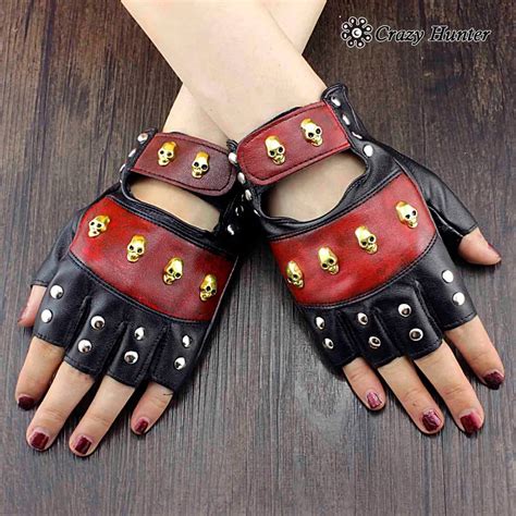 Vintage Leather Skull Studded Womens Driving Punk Rock Cosplay