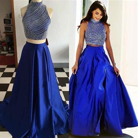 Royal Blue Prom Dress Two Piece Party Dress Slit Evening Dress · Sancta