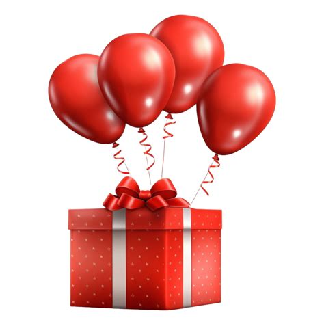 AI generated red gift box with balloons on transparent background ...