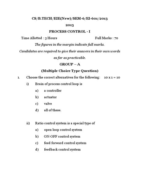 Wbut 2013 Process Control - I | PDF | Control System | Control Theory