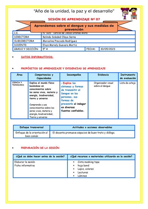 07 CYT EL Dengue Y SUS Síntomas SESIÓN DE APRENDIZAJE Nº 07 I N 005